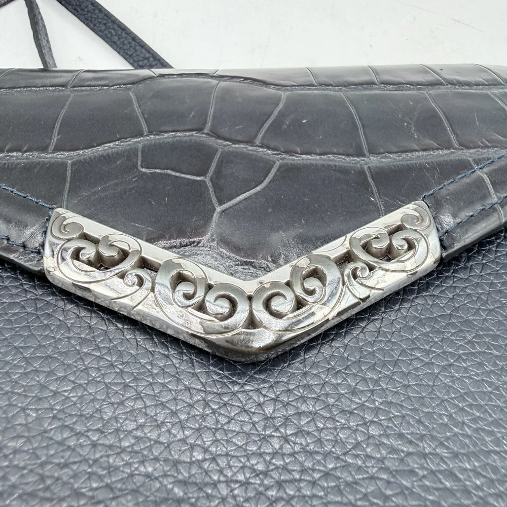 BRIGHTON MINGLE ENVELOPE SMALL LEATHER WALLET W/STRAP BLUE